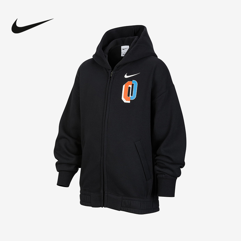 Nike耐克大童男孩全长拉链开襟加绒连帽衫冬季新款卫衣IO7912-010