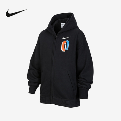 Nike耐克大童男孩全长拉链开襟加绒连帽衫冬季新款卫衣IO7912-010