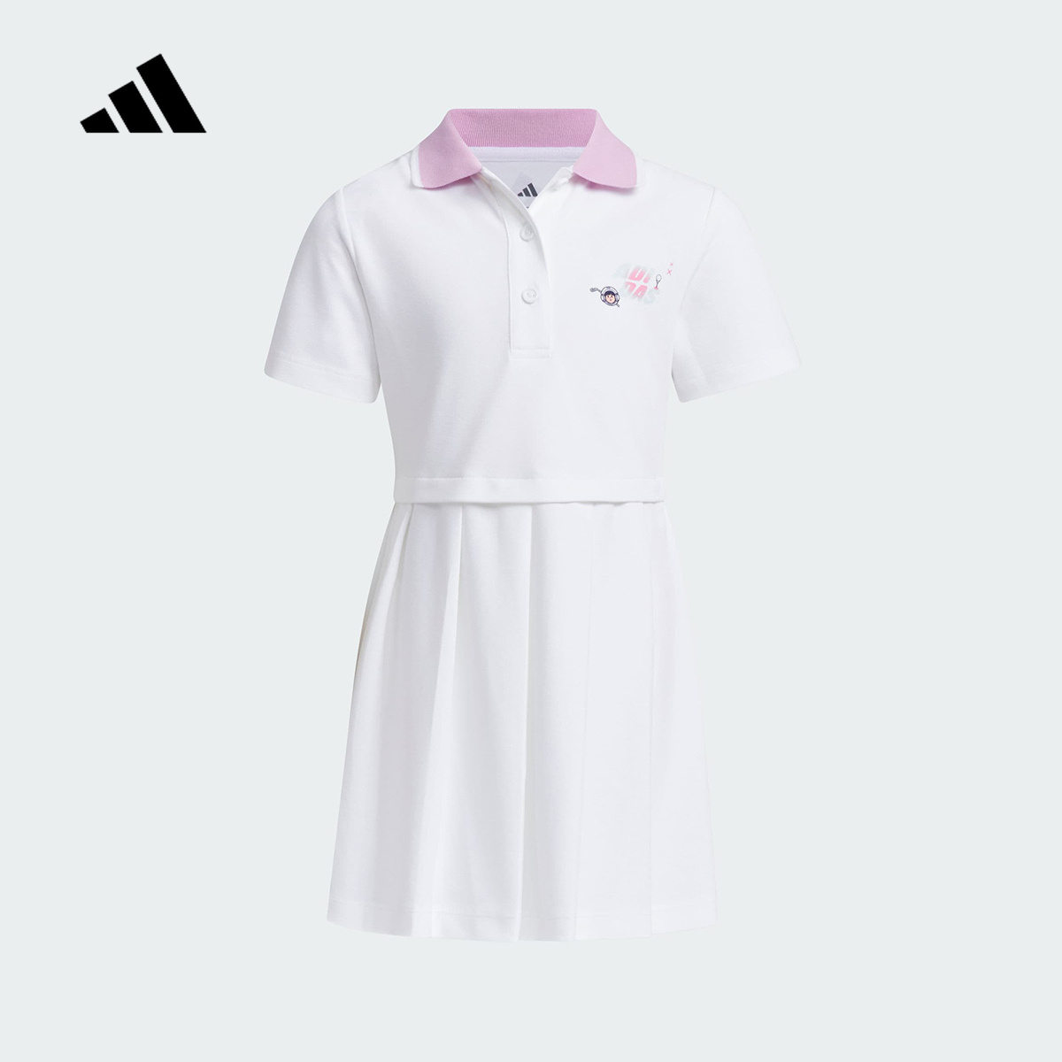 adidas阿迪达斯短袖翻领连衣裙25夏女小童两件式设计长裙子JM7979