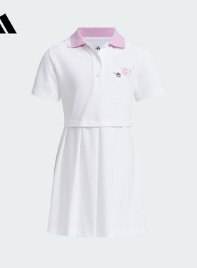 adidas阿迪达斯短袖翻领连衣裙25夏女小童两件式设计长裙子JM7979
