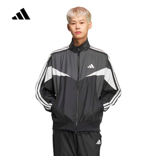 adidas阿迪达斯三条纹撞色连帽外套2026春男宽松梭织夹克 KF3677