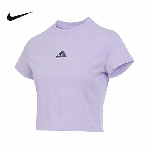Nike耐克ACG短袖女夏新款刺绣高腰短款修身紫色运动T恤HM6085-515