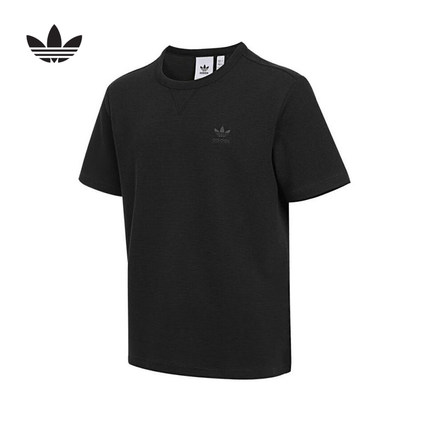 adidas阿迪达斯三叶草黑纯色半截袖2025夏男宽松短袖T恤 JX2639