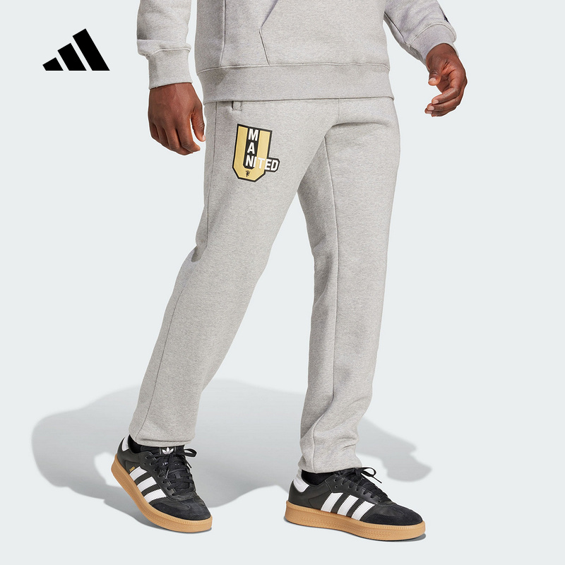 阿迪达斯2025春季曼联足球休闲文化美式校园风运动针织长裤JF0367