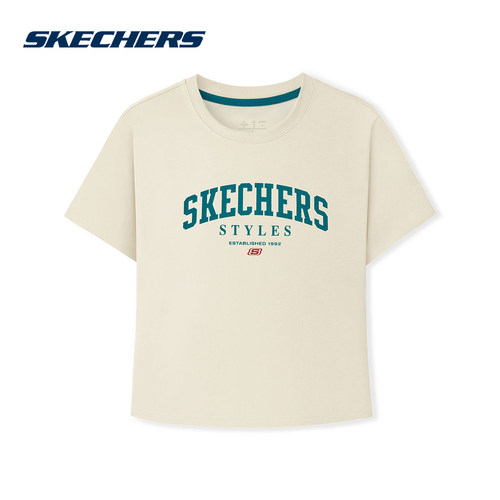 Skechers斯凯奇26夏女子休闲运动短袖时尚百搭针织T恤衫 L226W051