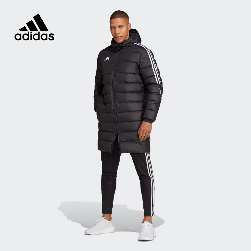 adidas阿迪达斯男子羽绒衣冬季中长款连帽足球运动蓬羽绒服HS7238