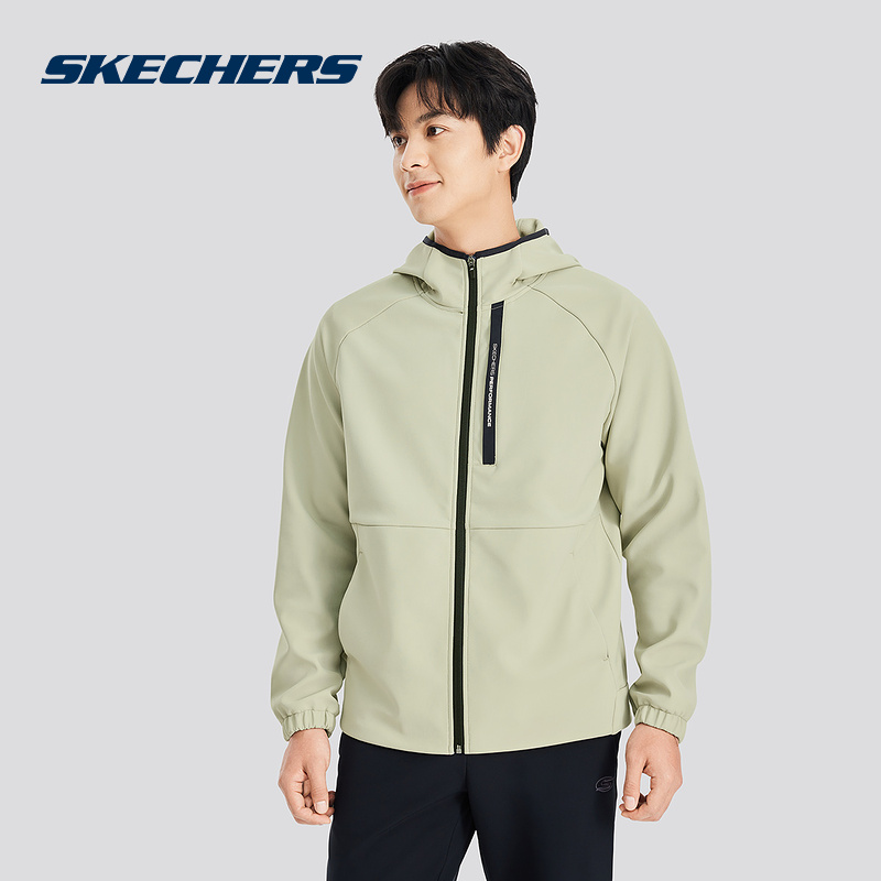 Skechers斯凯奇男士秋冬保暖加绒连帽外套运动开衫 P424M130/027B