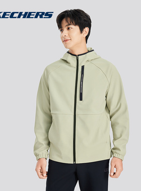 Skechers斯凯奇男士秋冬保暖加绒连帽外套运动开衫 P424M130/027B