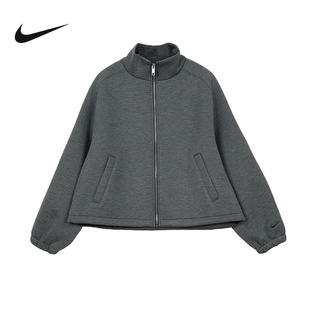 NIKE耐克女子刺绣logo立领防风休闲运动针织夹克外套IF0654 071