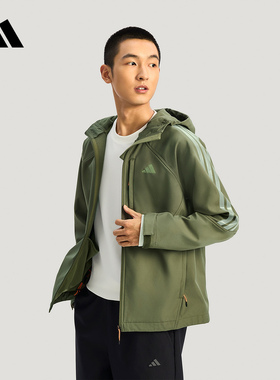 adidas阿迪达斯拒水保暖抓绒软壳连帽夹克2026春男梭织外套KR2497