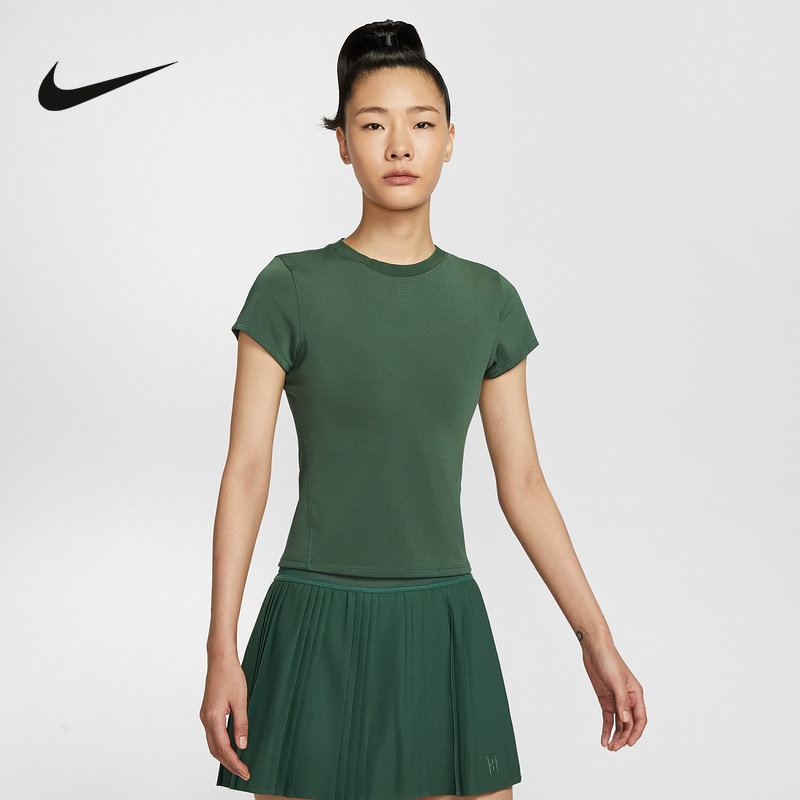 Nike耐克DRI-FIT女子速干短袖网球上衣夏季修身运动T恤HQ2995-323,运动服/休闲服装,运动T恤,淘宝优惠券,粉丝福利购,淘宝优惠卷