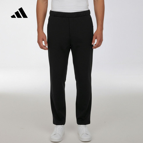 adidas阿迪达斯黑色修身休闲裤拉链口袋2026春男针织长裤 KV5987