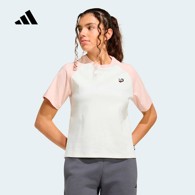 adidas阿迪达斯熊猫主题印花半截袖夏女短款宽松短袖T恤 KB7217