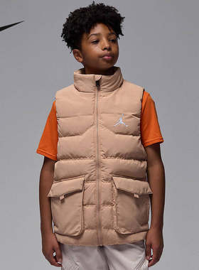Nike耐克男大童羽绒服背心冬季Jordan印花保暖马甲外套HQ8120-201