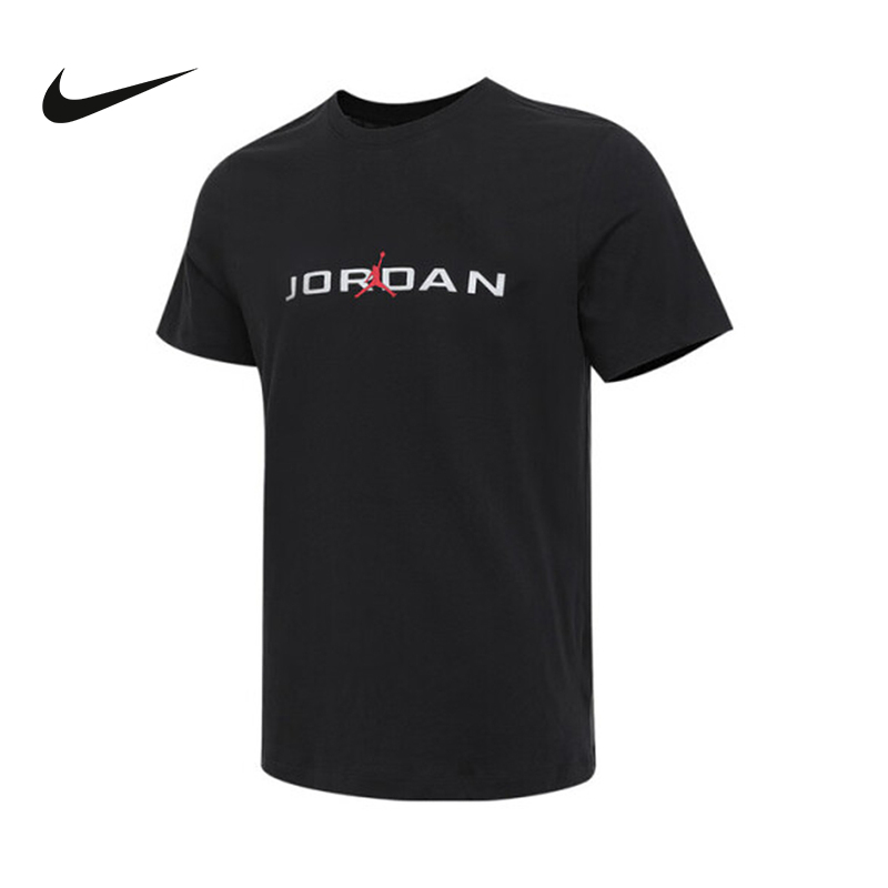 JORDAN耐克男短袖25夏新款AJ印花棉质透气黑色运动T恤IB7354-010