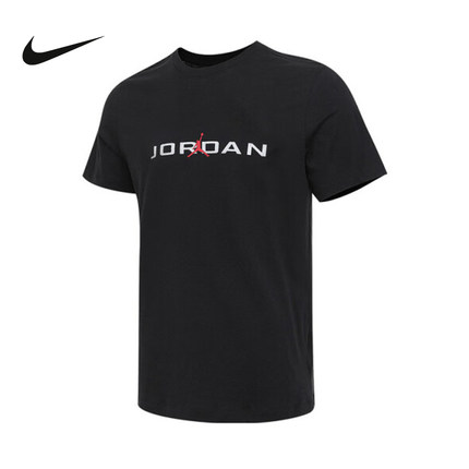 JORDAN耐克男短袖25夏新款AJ印花棉质透气黑色运动T恤IB7354-010