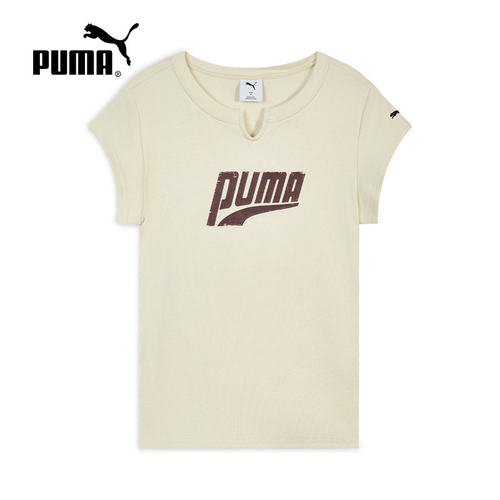 PUMA彪马半袖夏季女款罗纹运动简约休闲印花修身短袖T恤638607-87