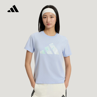 adidas阿迪达斯2026夏季女三条纹印花时尚运动休闲短袖T恤 KS2868