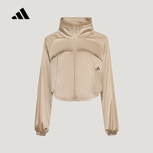 adidas阿迪达斯轻柔雅凉感层叠式领口外套女绸缎梭织夹克 KX0219