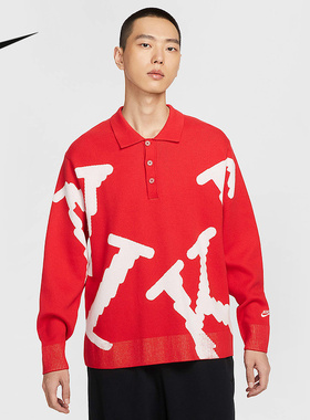 NIKE耐克男子长袖宽松橄榄球上衣26春新款红色针织卫衣HV1437-657