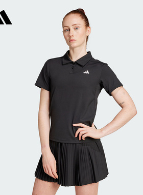 adidas阿迪达斯速干凉爽网球翻领POLO衫2025秋女黑短袖T恤JZ4924