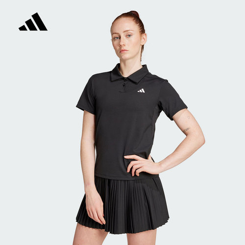 adidas阿迪达斯速干凉爽网球翻领POLO衫2025秋女黑短袖T恤JZ4924