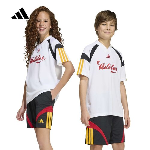 adidas阿迪达斯足球风V领运动半袖T恤夏男女大童短袖上衣 KH3799