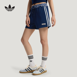 adidas阿迪达斯三叶草针织短裤2026夏女休闲格纹拼接运动裤KU9394