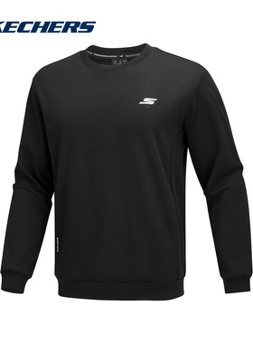 SKECHERS斯凯奇黑色简约圆领套头衫2025冬男卫衣 P425M017-0018