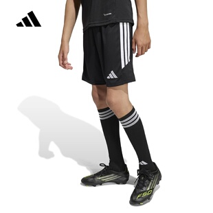 adidas阿迪达斯三条纹凉感黑色五分裤2026夏男大童足球短裤KA8819
