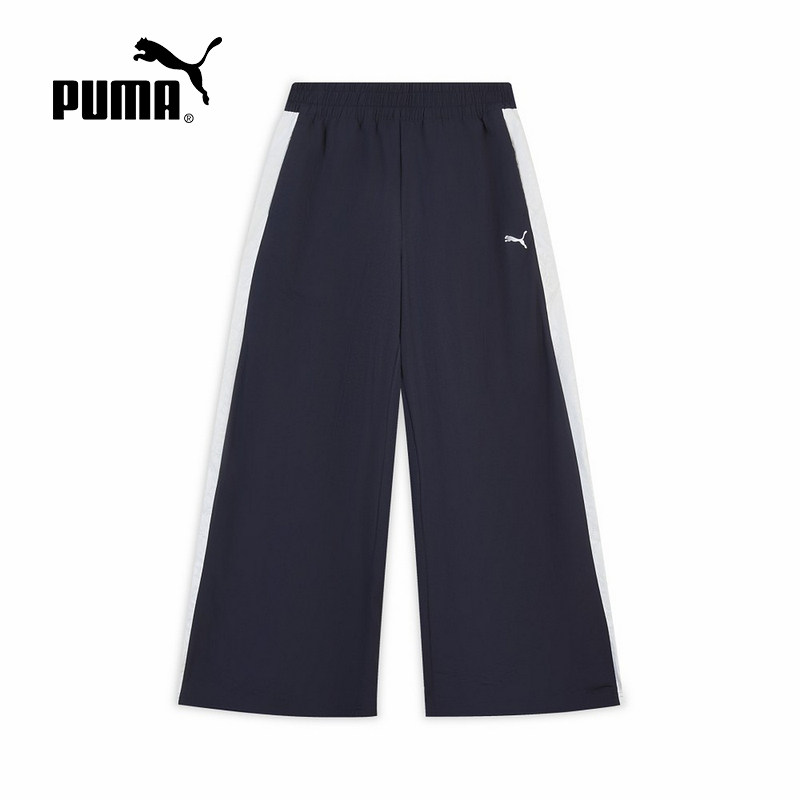 PUMA彪马长裤夏女子防风拒水撞色蕾丝拼接运动T7阔腿裤 638467-16