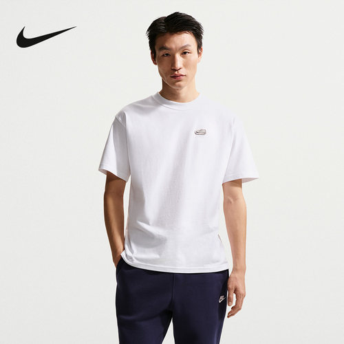 NIKE耐男短袖夏新款刺绣鞋标印花透气圆领白色运动T恤IH1150-100