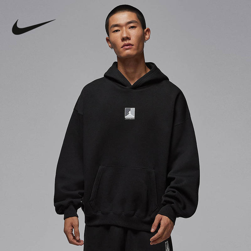 Jordan 耐克男子冬季黑色加绒图案套头连帽卫衣连帽衫 HV0545-010