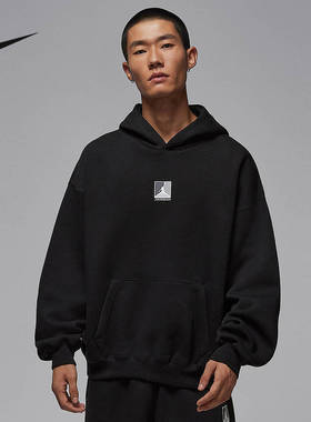 Jordan 耐克男子冬季黑色加绒图案套头连帽卫衣连帽衫 HV0545-010