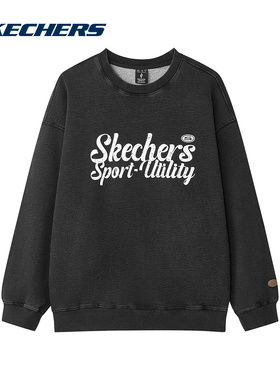 SKECHERS斯凯奇2025春季男女同款休闲圆领黑色卫衣 L125U009-05GD