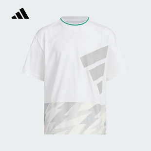 adidas阿迪达斯童装T恤圆领五分袖2025夏男大童短袖上衣 KA1003