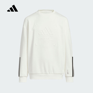 阿迪达斯童装25秋冬新款男女童加绒圆领长袖套头衫运动卫衣KB5097