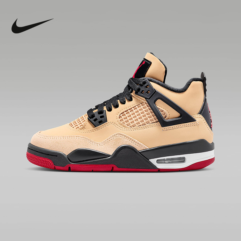 耐克女鞋air Jordan 4 AJ4黑棕红大童运动鞋复古篮球鞋IH2094-200