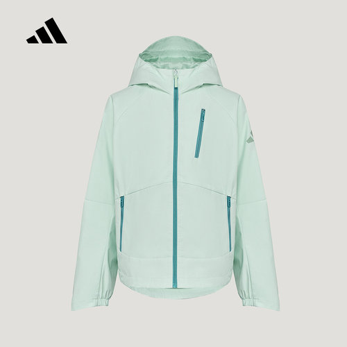 adidas阿迪达斯外套女秋拒水休闲梭织绿JG WV JKT连帽夹克 KY2618