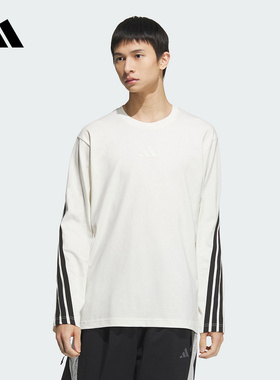 adidas阿迪达斯三条纹棉质上衣2025春男oversize长袖T恤 KC3889
