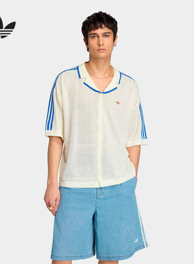 adidas阿迪达斯三叶草海滩度假风衬衣2026夏男纽扣短袖衬衫KX1223