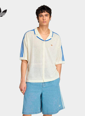 adidas阿迪达斯三叶草海滩度假风衬衣2026夏男纽扣短袖衬衫KX1223