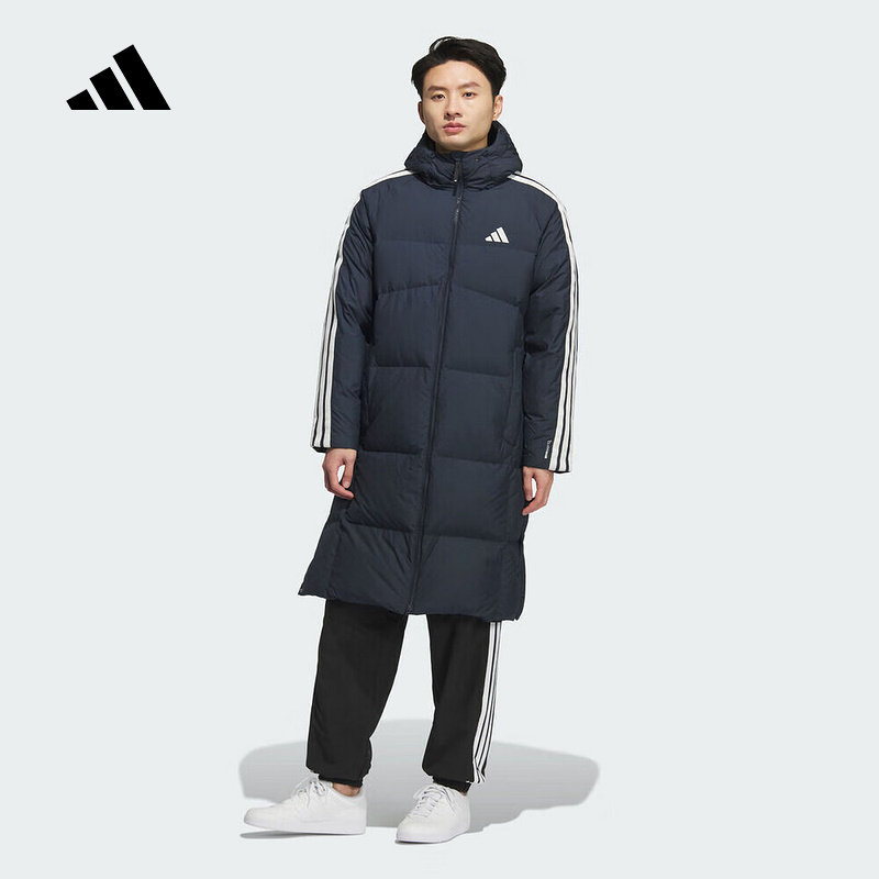 adidas阿迪达斯三条纹鸭绒连帽长款羽绒服2025冬装男外套 KC2499,运动服/休闲服装,运动羽绒服,淘宝优惠券,粉丝福利购,淘宝优惠卷