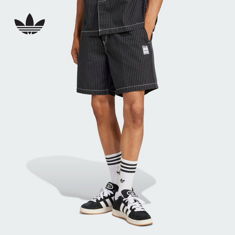 adidas阿迪达斯三叶草三分裤中裤2025夏男条纹潮流梭织短裤JP4491