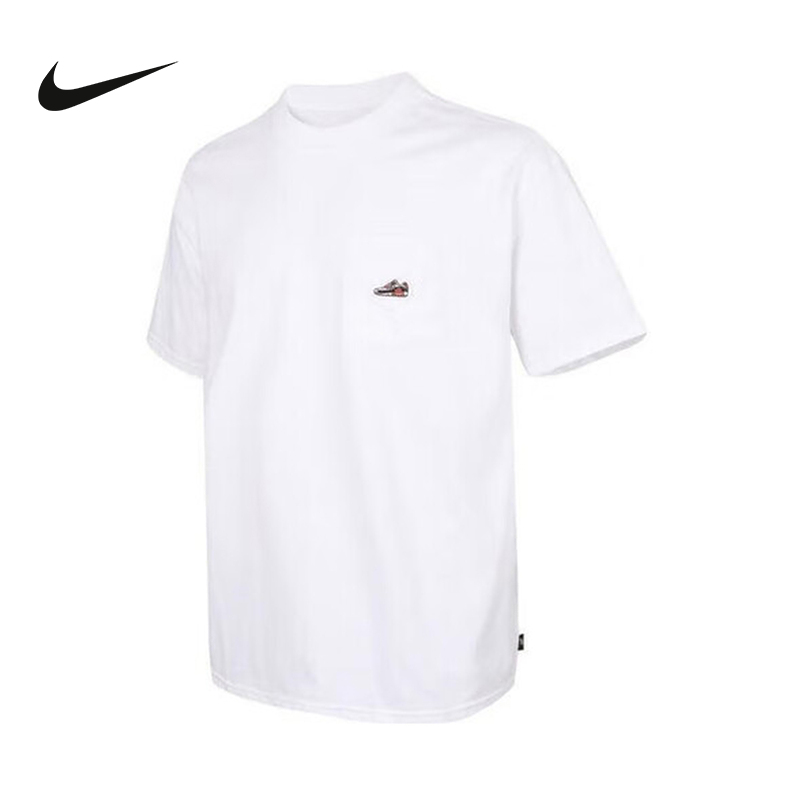 Nike耐克短袖男夏季运动休闲宽松圆领刺绣鞋标口袋T恤HQ9243-100