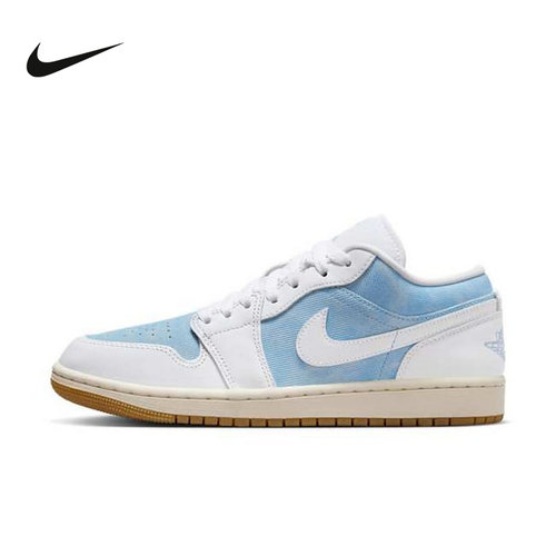 JORDAN耐克女鞋AJ1牛仔蓝白拼接板鞋秋新款低帮运动鞋HQ2004-400