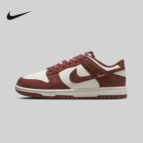 Nike耐克女鞋运动鞋DUNK低帮复古白酒红翻毛皮休闲板鞋IB4417-104