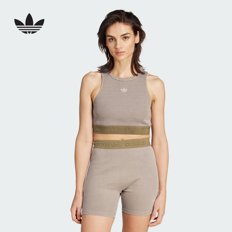 adidas阿迪达斯三叶草短款针织运动修身背心女常规版马甲 JW6089