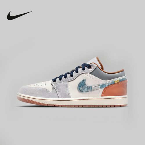 耐克男鞋Air Jordan 1 AJ1白蓝丹宁牛仔低帮复古篮球鞋FZ5042-041