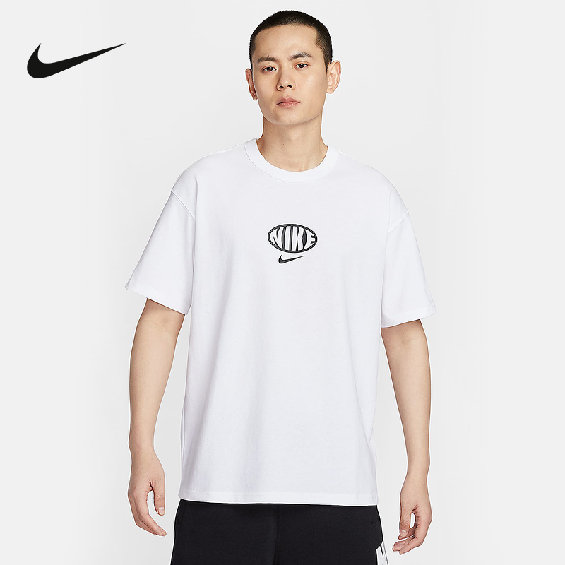 NIKE耐克男T恤2025夏图案休闲运动宽松透气圆领棉短袖IB7554-100